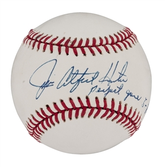 Jim "Catfish" Hunter Signed and Inscribed A.L. Baseball (JSA)